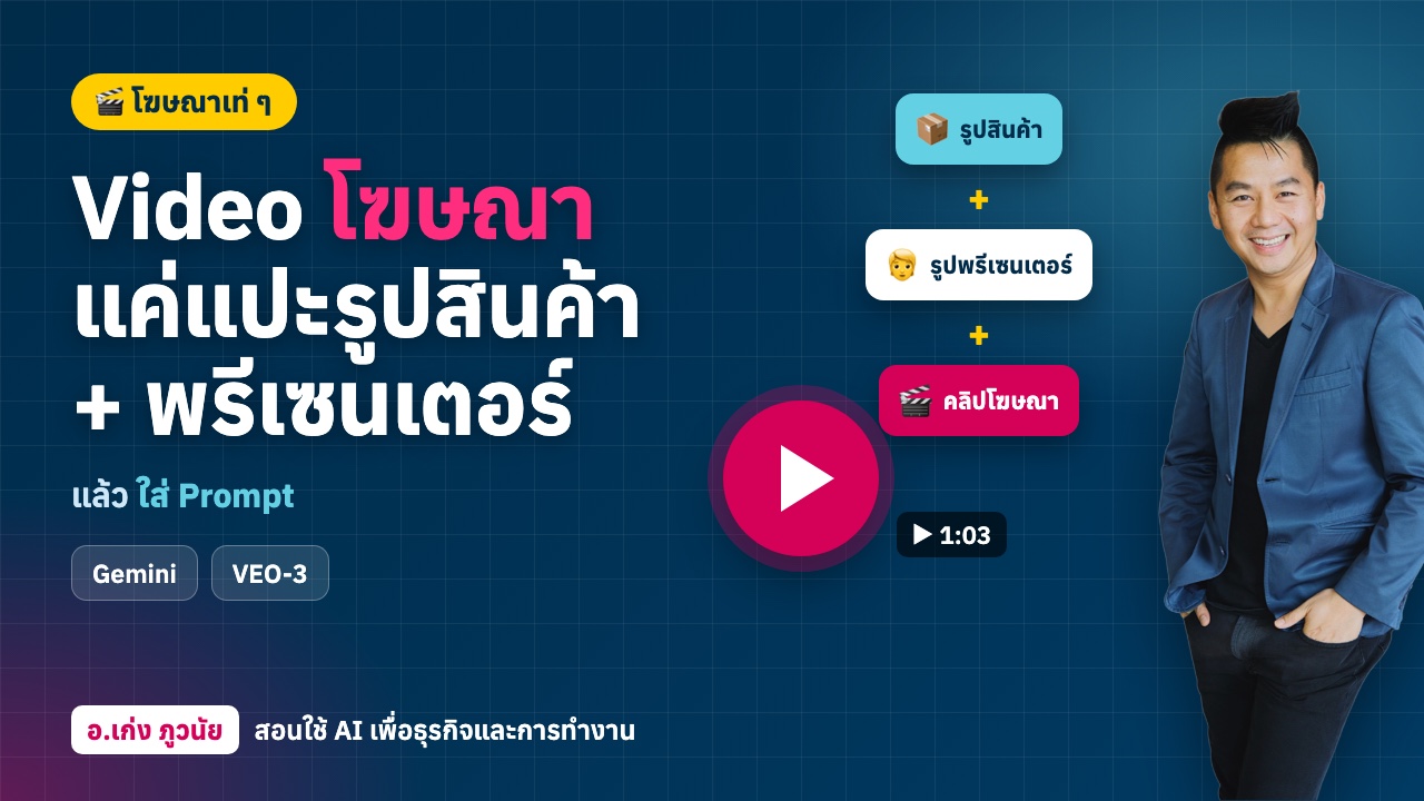 วิดีโอโฆษณาเท่ ๆ ด้วย AI แค่แปะรูปสินค้า + พรีเซนเตอร์ + Prompt