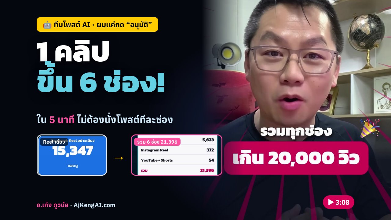 อ.เก่ง ภูวนัย กับตัวเลขวิวรวมทุกช่องเกิน 20,000 จากคลิปเดียวที่ทีมโพสต์ AI ช่วยโพสต์