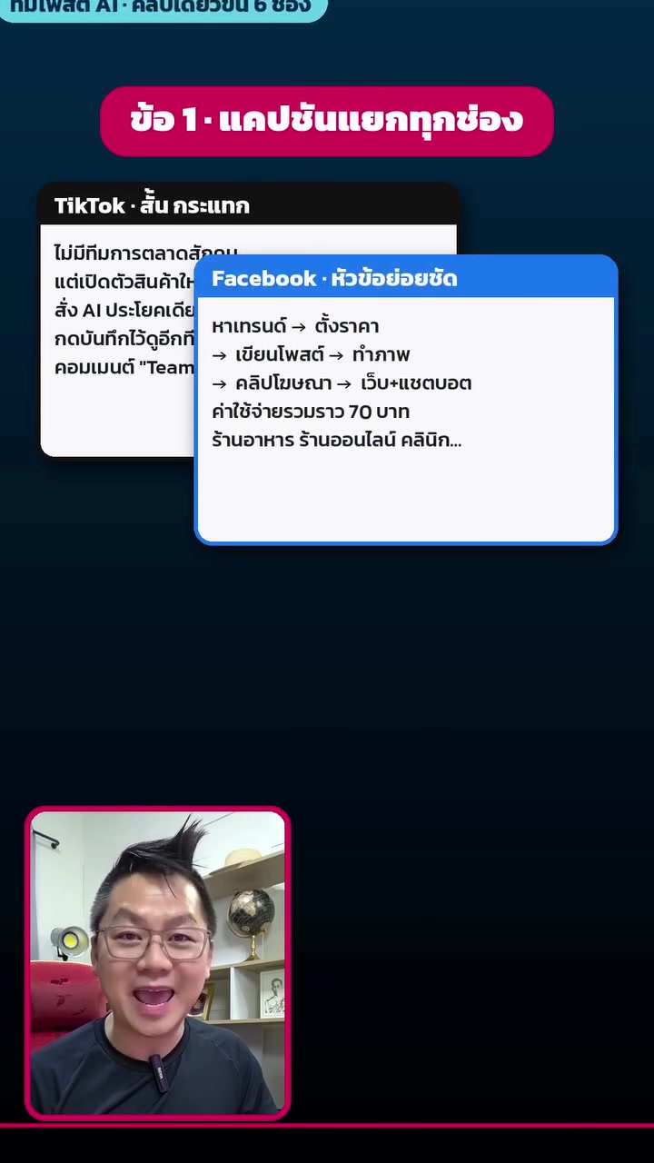 ขั้น 1 · แคปชันแยกทุกช่อง