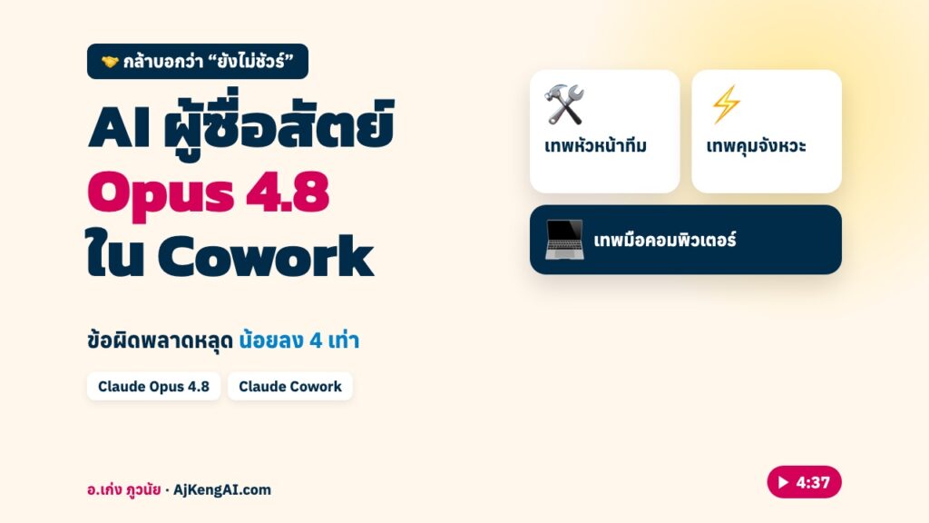 ปกบทความ: AI ผู้ซื่อสัตย์ Opus 4.8 ใน Cowork