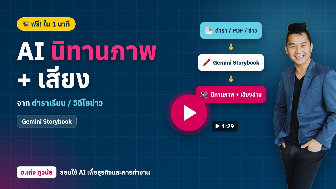 ใหม่! AI ทำนิทานภาพ + เสียง จากตำราเรียน หรือวิดีโอข่าว ฟรี ใน 1 นาที (Gemini Storybook)