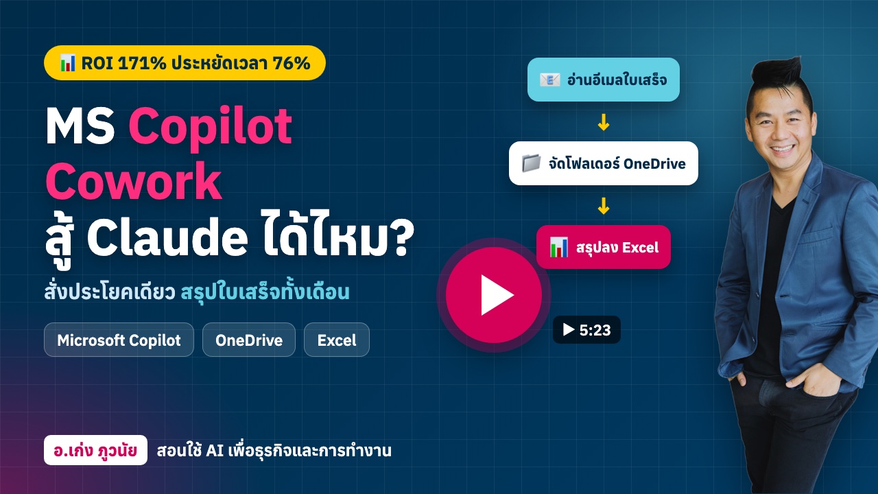 ใหม่! MS Copilot Cowork เด็ดยังไง? สู้ Claude Cowork ได้ไหม? ROI 171% ประหยัดเวลา 76%